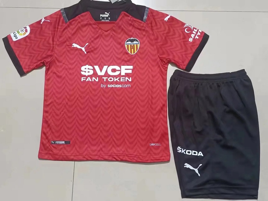 Kids-Valencia 21/22 Away Red Soccer Jersey